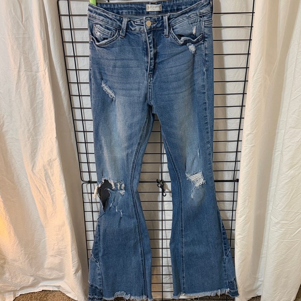 Altar'd State Distressed Blue Flare Jeans
